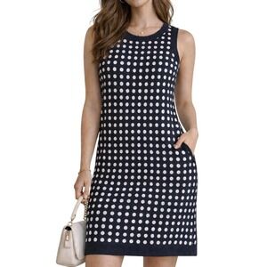 LOFT Polka Dot Sweater Dress Womens Size Small Navy White Sleeveless NWT